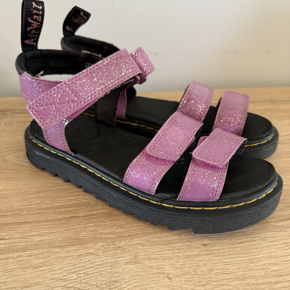 Dr Martens Klaire J Youth Girls Glittery Patent Leather Size 4M 5L Pink Sandals
